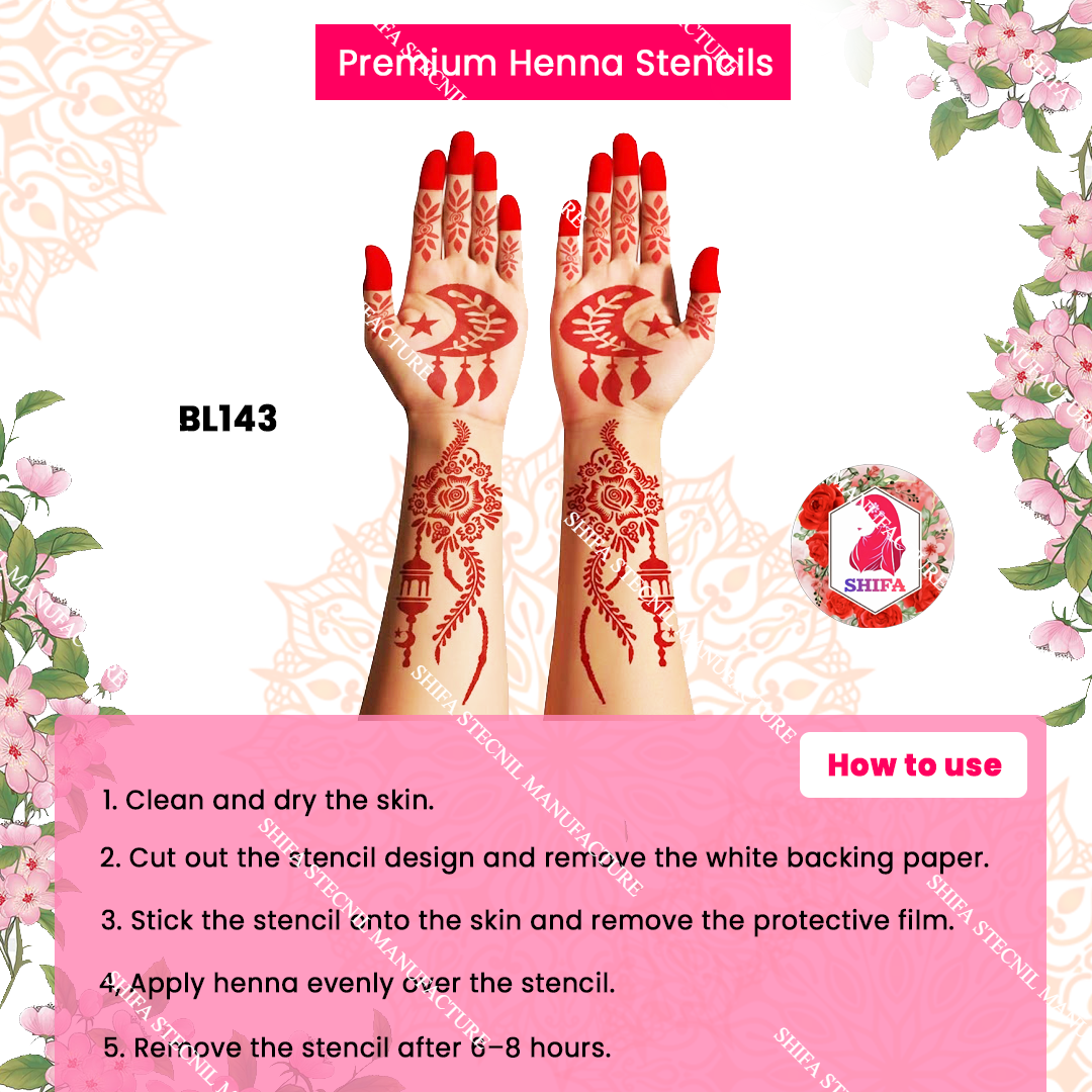 BL143 Lunar Fern Elegance Double Hand Henna Stencil